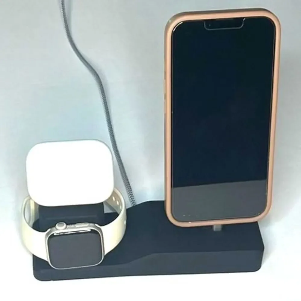 Anti-Slip Silicone 3 in 1 Charging Stand for iPhone and Apple Watch and AirPods.